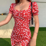 Floral dress slit to the thigh