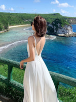 White backless dress spaghetti straps white long dress