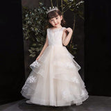 Little girl’s white ball gown pink graduation dress