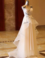 V neck spaghetti straps champagne wedding gown
