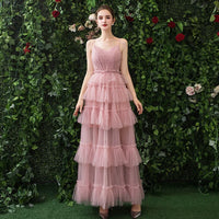 Floor length long Pink tulle bridesmaid dress