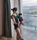 Mother and child green swimwear