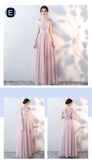 Pink bridesmaid dress one shoulder halter v neck