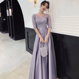 Satin lavender bridesmaid dresses long