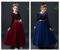 Long sleeve sparkly blue dark red little girl's winter dress