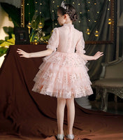 Sparkly pink party wear dress for girl half sleeve