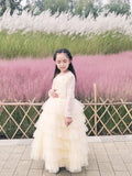 Long sleeve little girl's champagne ball gown