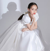 White satin prom dress for little girl