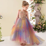 Blue orange high low rainbow dress for little girl