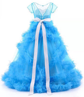 Kid's ball gown blue purple light pink long party dress