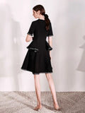 Short sleeve short black evening dress