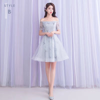 Short grey embroidered bridesmaid dress 4 style