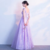 Light purple applique lace tulle event dress