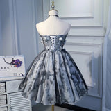 Applique grey floral prom dress short