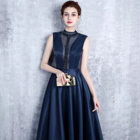 Dark blue satin evening dress Vestido de noche вечернее платье la robe de soirée