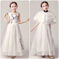 White embroidered flower girl dress with cloak