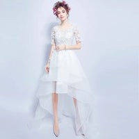 Short sleeve wedding dress high-low embroidered bandage