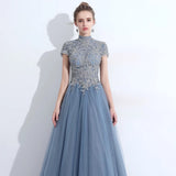 Floor length long high neckline embroidered occasion dress
