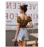 Off the shoulder floral top midriff baring
