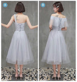 Light gray short bridesmaid dress bowknot gown