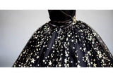 Floor length long sparkly star little girl's black ball gown