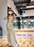 Spaghetti straps golden sequin mermaid dress