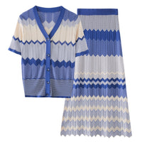 Blue striped knitting outfits