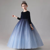 Little girl's long sleeve blue ball gown