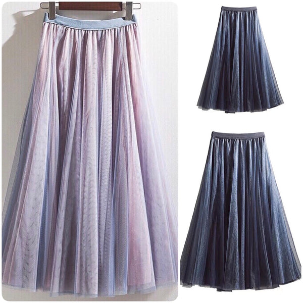 84cm calf length long mixed colors tulle skirt