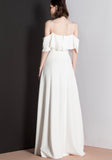 White spaghetti straps prom dress