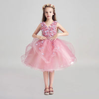Pink kid's gown embroidered party dress performance dress prom dress