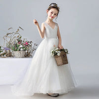 Little girl's white ball gown with train