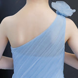 One shoulder blue flower girl dress