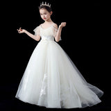 Mini wedding dress white little girl's ball gown with train