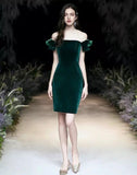 Off the shoulder short green velvet dress