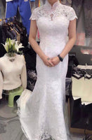 High neckline lace mermaid wedding dress