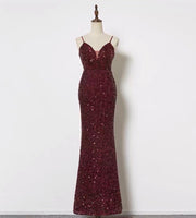 Spaghetti straps sequin mermaid dresses long