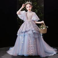 Blue purple ball gown for little girl