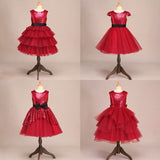 Red ball gown for little girl sequin prom dress