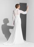 Long sleeve modest wedding gown with train
