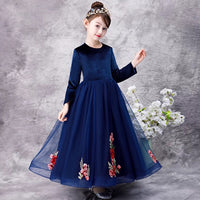 Long sleeve girl's winter dress flower girl black dress