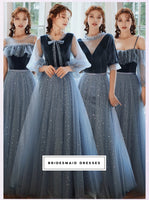 Velvet tulle bridesmaid dresses blue light pink