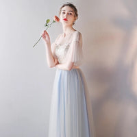 Lace blue middle sleeve bridesmaid dress 4 styles