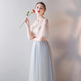 Lace blue middle sleeve bridesmaid dress 4 styles