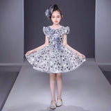 Little girl’s silver sequin ball gown short