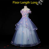 Off the shoulder sky blue applique ball gown for little girl