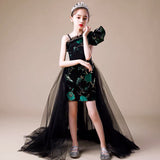 High Low black green prom dress for little girl