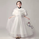 White embroidered flower girl dress with cloak
