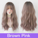 Long curly brown pink synthetic wig