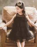 Sleeveless champagne pink black white dress for little girl